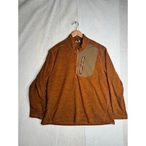 Eddie Bauer Mens XXL Orange Heathered Quarter Zip Fleece Pullover Chest Pocket